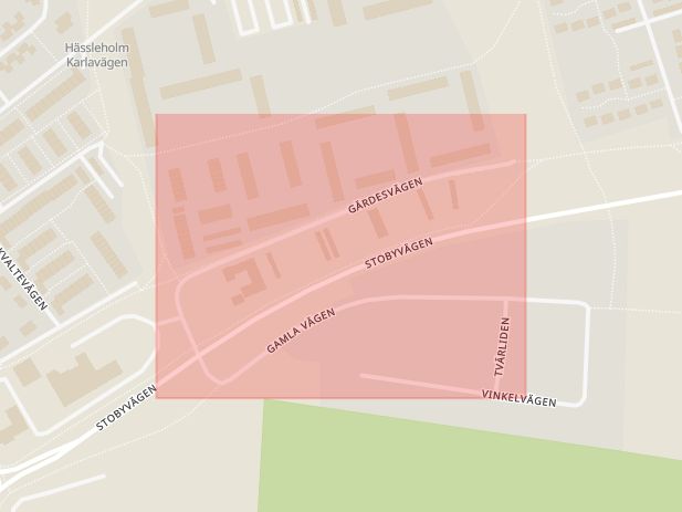 Karta som med röd fyrkant ramar in Skåne, Långebrogatan, Gärdesvägen, Hässleholm, Bjäregatan, Ingelstadsgatan, Kristianstad, Skåne län
