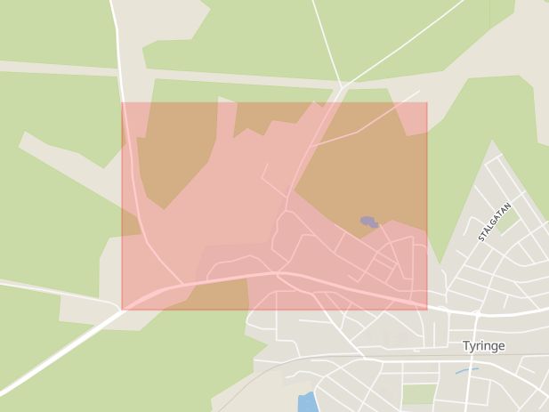 Karta som med röd fyrkant ramar in Tyringe, Norregårdsvägen, Hässleholm, Skåne län