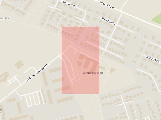 Karta som med röd fyrkant ramar in Ljungdala, Hässleholm, Skåne län