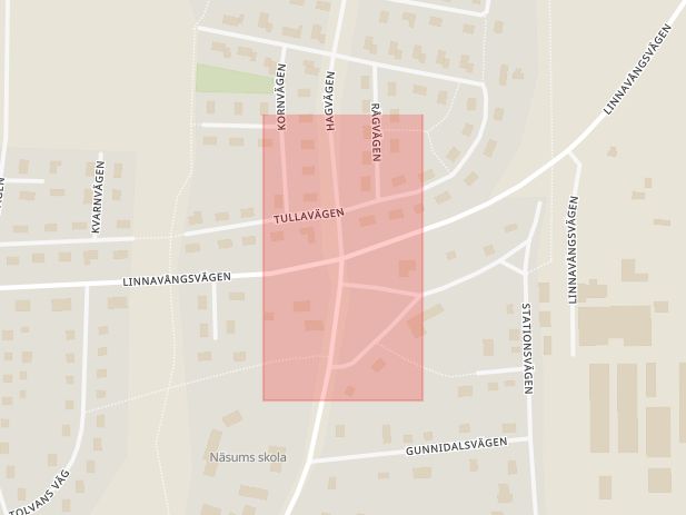 Karta som med röd fyrkant ramar in Näsum, Bromölla, Skåne län