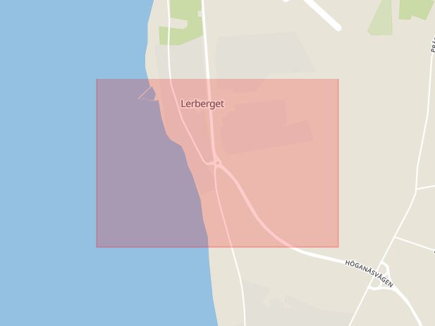 Karta som med röd fyrkant ramar in Lerberget, Höganäs, Skåne län