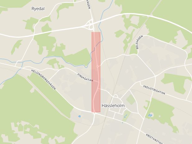 Karta som med röd fyrkant ramar in Kaptensgatan, Vankivavägen, Hässleholm, Skåne län