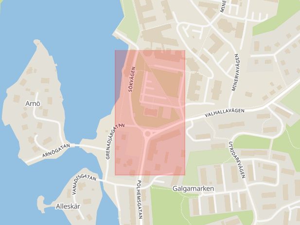Karta som med röd fyrkant ramar in Karlskrona, Karlshamn, Blekinge län