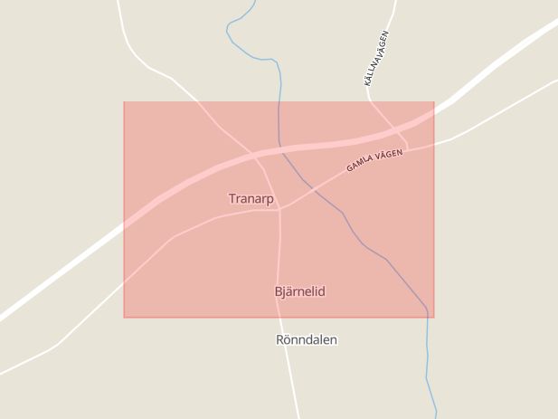Karta som med röd fyrkant ramar in Tranarpsbron, Åstorp, Skåne län