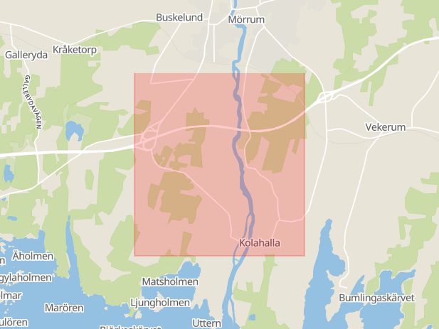 Karta som med röd fyrkant ramar in Mörrum, Elleholmsvägen, Karlshamn, Blekinge län