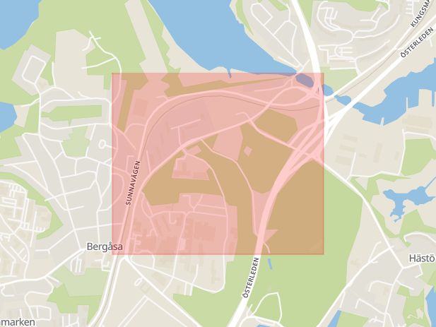 Karta som med röd fyrkant ramar in Gamla Infartsvägen, Karlskrona, Blekinge län