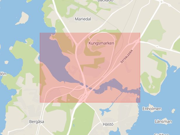 Karta som med röd fyrkant ramar in Ryggen, Sunna, Karlskrona, Blekinge län