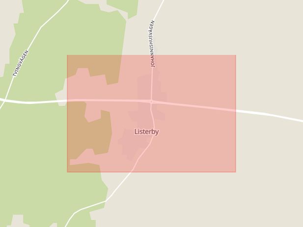 Karta som med röd fyrkant ramar in Listerby, Blekinge län