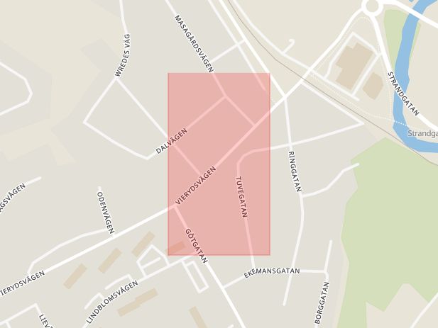 Karta som med röd fyrkant ramar in Lugnet, Ronneby, Blekinge län
