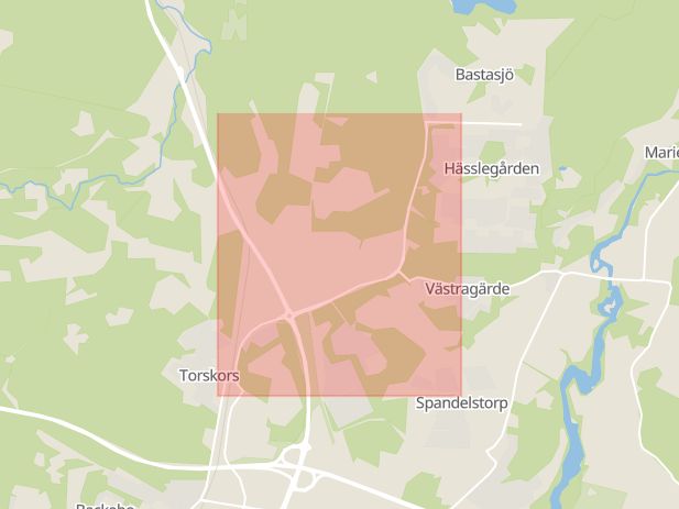 Karta som med röd fyrkant ramar in Rödeby, Stålvägen, Karlskrona, Blekinge län
