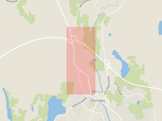 Karta som med röd fyrkant ramar in Blekinge, Karlshamnsvägen, Ronneby, Blekinge län