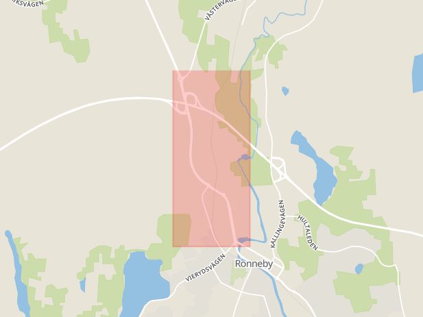 Karta som med röd fyrkant ramar in Karlshamnsvägen, Ronneby, Blekinge län