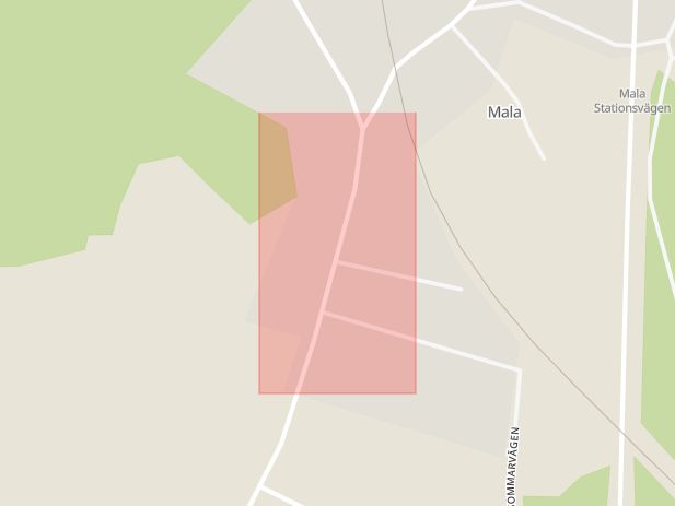 Karta som med röd fyrkant ramar in Mala, Hässleholm, Skåne län