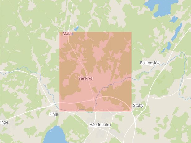 Karta som med röd fyrkant ramar in Vankiva, Mala, Hässleholm, Skåne län
