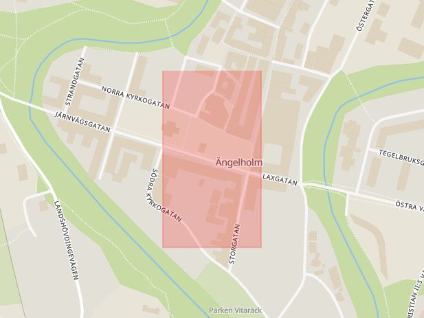 Karta som med röd fyrkant ramar in Stortorget, Helsingborg, Ängelholm, Skåne län