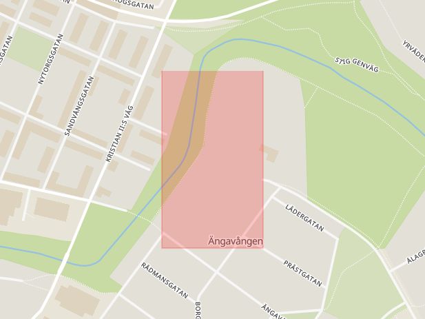 Karta som med röd fyrkant ramar in Transtigen, Ängelholm, Skåne län