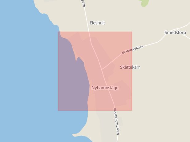 Karta som med röd fyrkant ramar in Nyhamnsläge, Höganäs, Skåne län