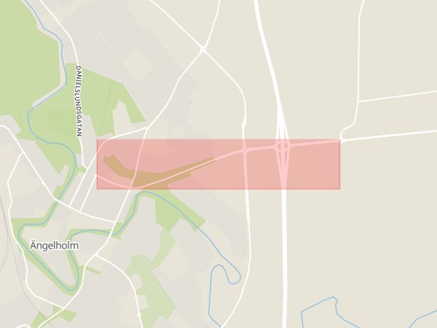 Karta som med röd fyrkant ramar in Klippanvägen, Ängelholm, Skåne län