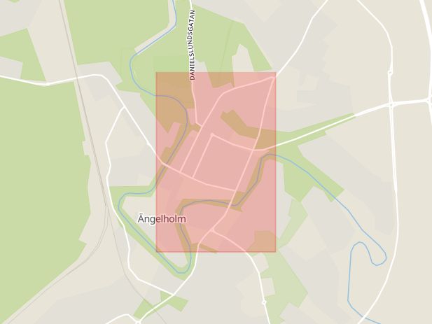 Karta som med röd fyrkant ramar in Storgatan, Ängelholm, Skåne län