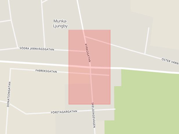 Karta som med röd fyrkant ramar in Kyrkogatan, Klippanvägen, Ängelholm, Skåne län