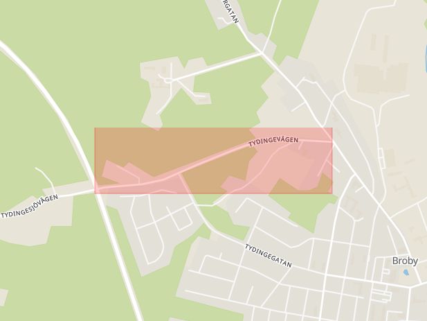 Karta som med röd fyrkant ramar in Tydingevägen, Östra göinge, Skåne län