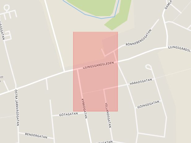 Karta som med röd fyrkant ramar in Ljungby, Ljungsgårdsleden, Ängelholm, Skåne län