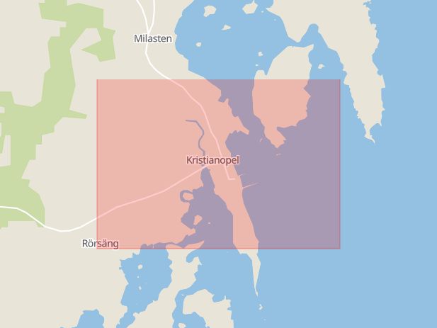 Karta som med röd fyrkant ramar in Kristianopel, Karlskrona, Blekinge län