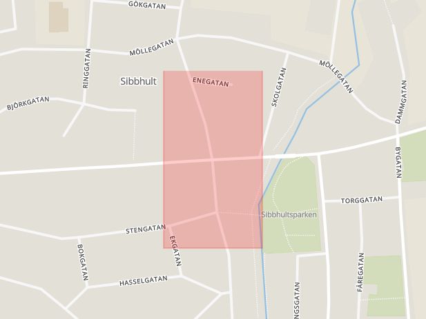 Karta som med röd fyrkant ramar in Sibbhult, Brobyvägen, Källgatan, Östra göinge, Skåne län