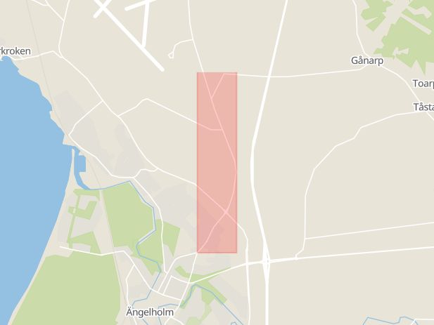 Karta som med röd fyrkant ramar in Margretetorpsvägen, Ängelholm, Skåne län