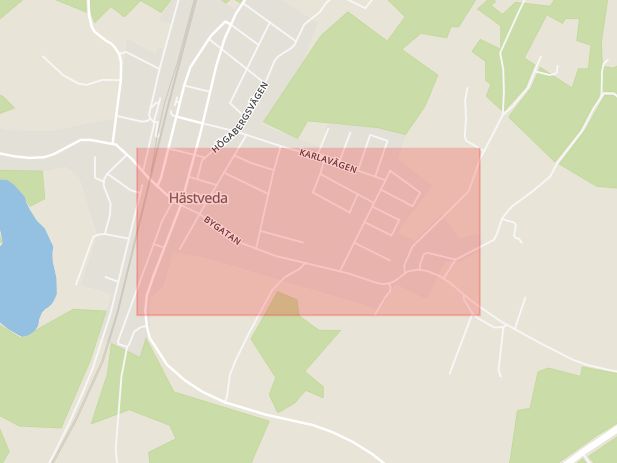 Karta som med röd fyrkant ramar in Hässleholms Kommun, Skåne, Bygatan, Hästveda, Salen, Hässleholm, Skåne län
