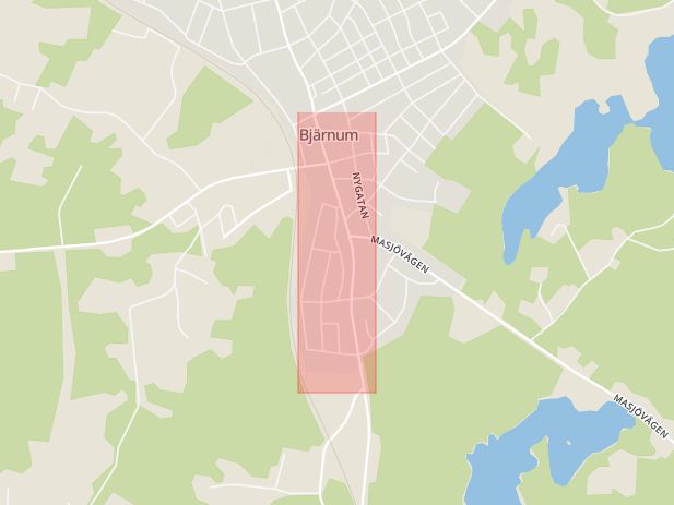Karta som med röd fyrkant ramar in Bjärnum, Södra Vägen, Hässleholm, Skåne län