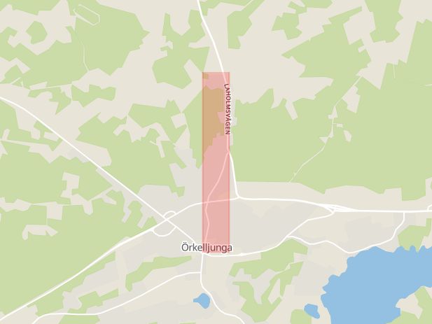 Karta som med röd fyrkant ramar in Hallandsvägen, Örkelljunga, Skåne län