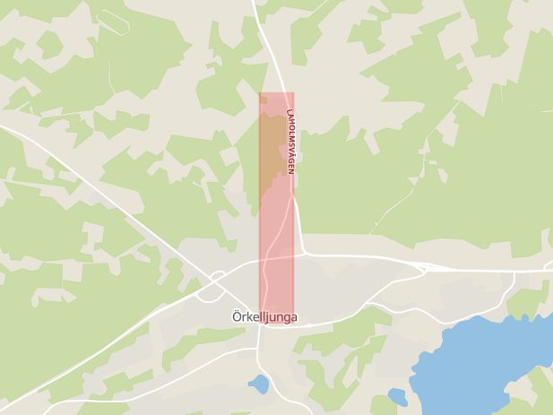 Karta som med röd fyrkant ramar in Hallandsvägen, Örkelljunga, Skåne län