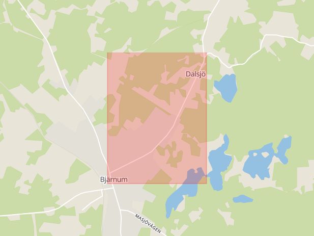 Karta som med röd fyrkant ramar in Bjärnum, Verumsvägen, Hässleholm, Skåne län