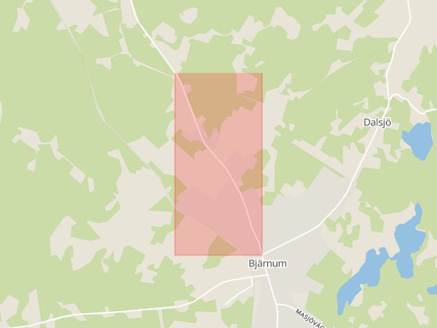 Karta som med röd fyrkant ramar in Norra Vägen, Bjärnum, Hässleholm, Skåne län