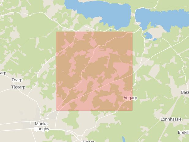 Karta som med röd fyrkant ramar in Kollebäcksvägen, Ljungby, Ängelholm, Skåne län
