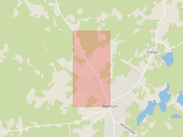 Karta som med röd fyrkant ramar in Bjärnum, Norra Vägen, Hässleholm, Skåne län