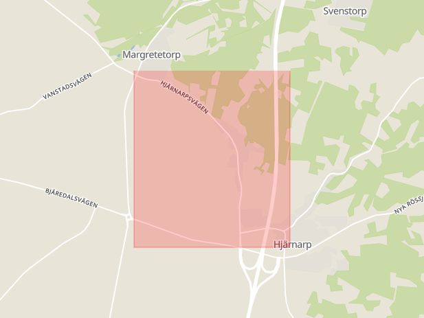 Karta som med röd fyrkant ramar in Margretetorp, Hjärnarpsvägen, Ängelholm, Skåne län