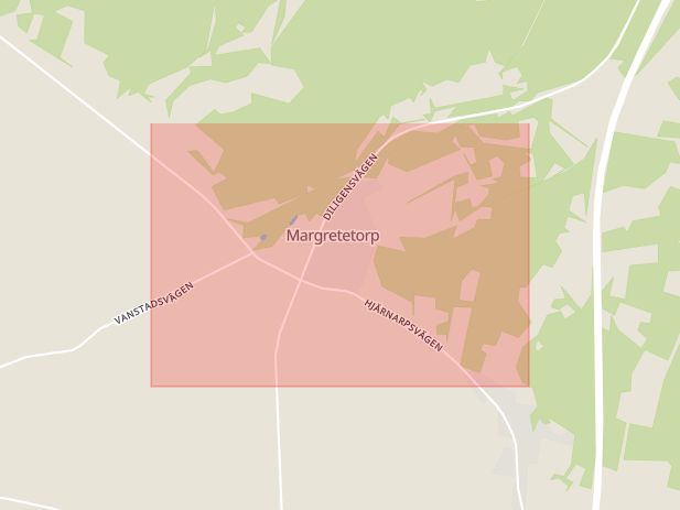 Karta som med röd fyrkant ramar in Margretetorp, Ängelholm, Skåne län
