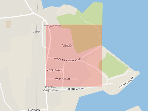 Karta som med röd fyrkant ramar in Kopparslagaregatan, Hässleholm, Skåne län
