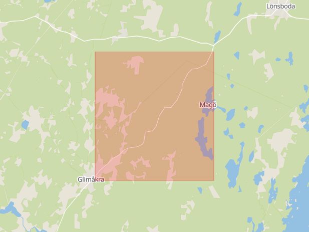 Karta som med röd fyrkant ramar in Glimåkra, Lönsbodavägen, Östra göinge, Skåne län