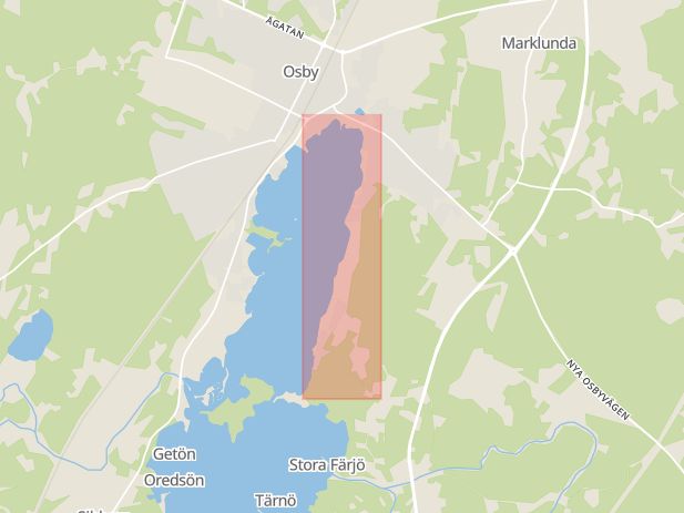 Karta som med röd fyrkant ramar in Ebbarpsvägen, Osby, Skåne län