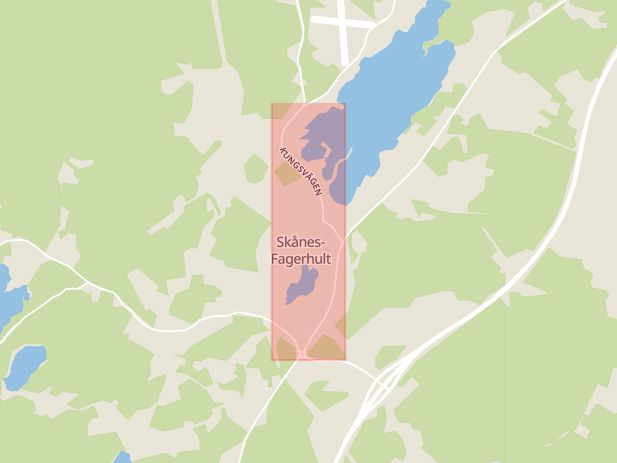 Karta som med röd fyrkant ramar in Kungsvägen, Skånes Fagerhult, Örkelljunga, Skåne län