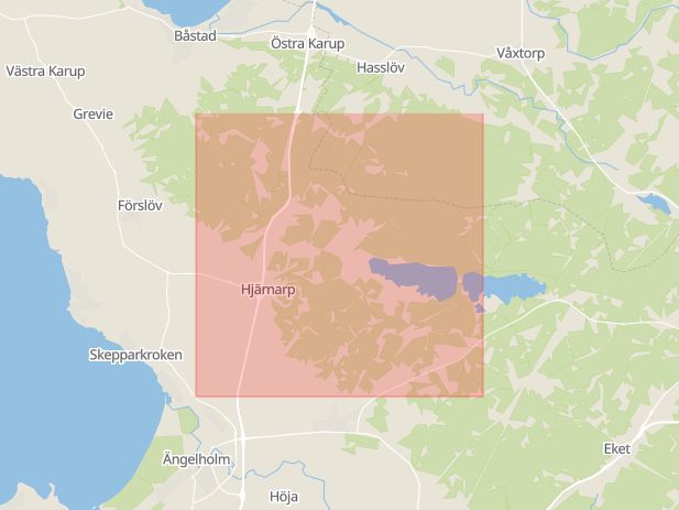 Karta som med röd fyrkant ramar in Hjärnarp, Båstad, Skåne län