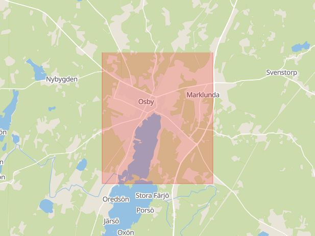 Karta som med röd fyrkant ramar in Osby, Skåne län