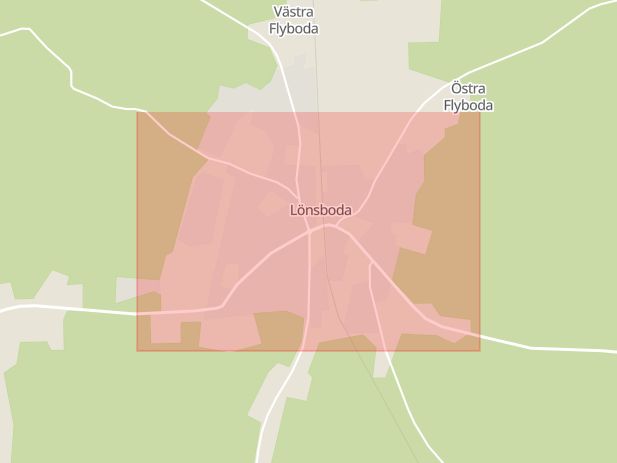 Karta som med röd fyrkant ramar in Lönsboda, Hässleholm, Skåne län