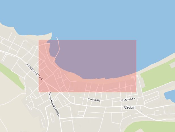 Karta som med röd fyrkant ramar in Strandpromenaden, Båstad, Skåne län