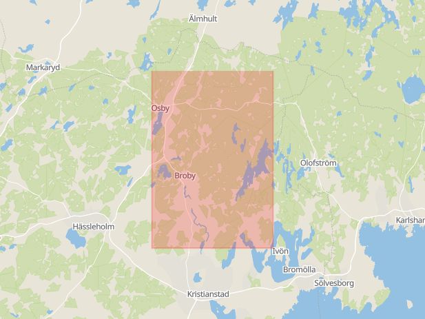 Karta som med röd fyrkant ramar in Östra göinge, Skåne län