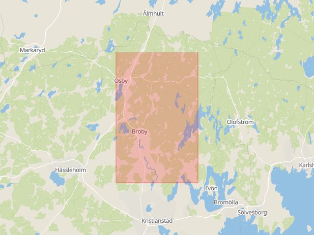Karta som med röd fyrkant ramar in Östra Göinge Kommun, Östra göinge, Skåne län