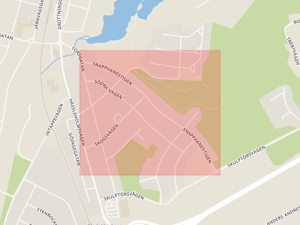 Karta som med röd fyrkant ramar in Snapphanestigen, Markaryds Kommun, Markaryd, Kronobergs län